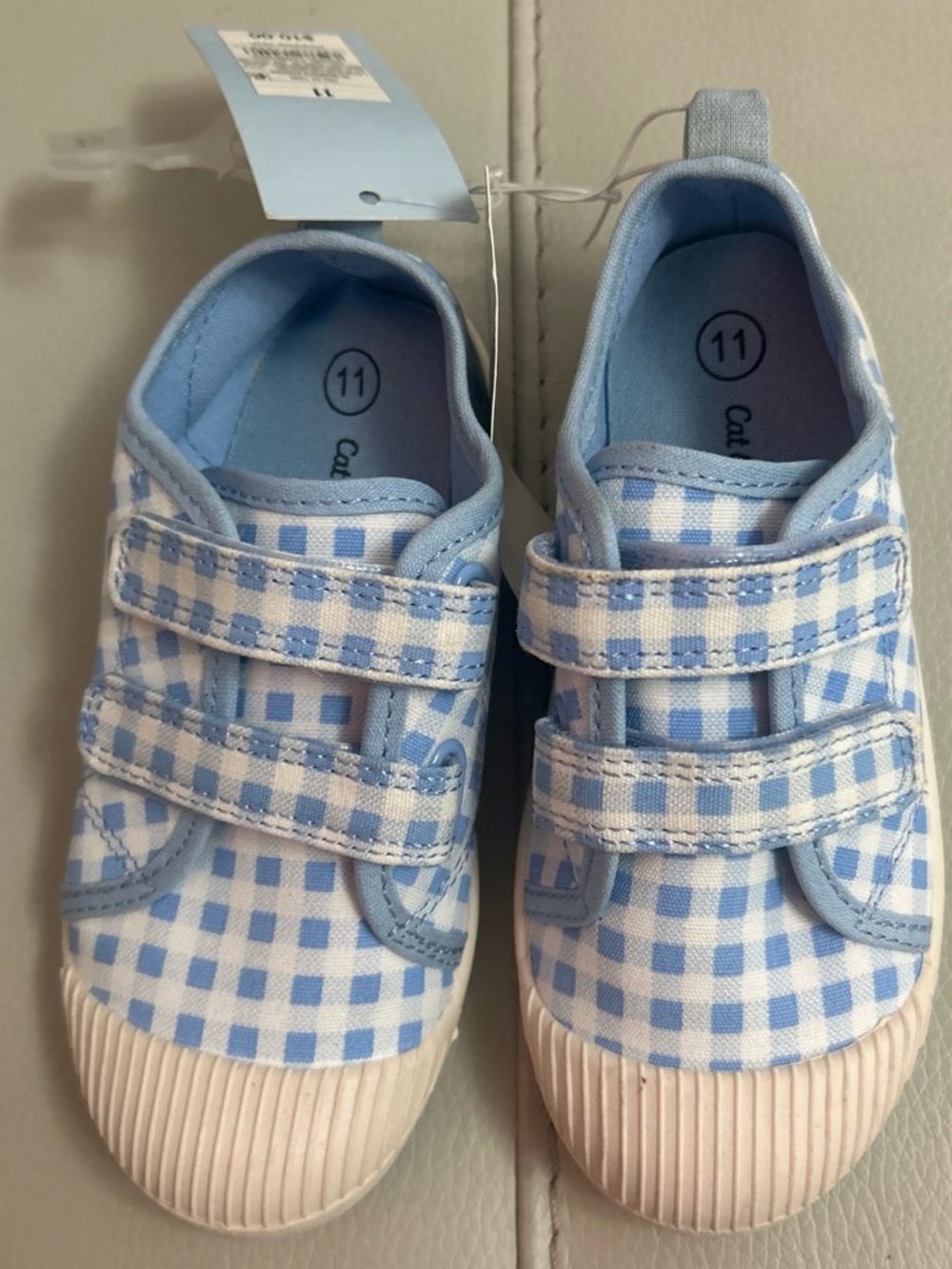 Cat & Jack Blue and White Gingham Double Strap Sneakers